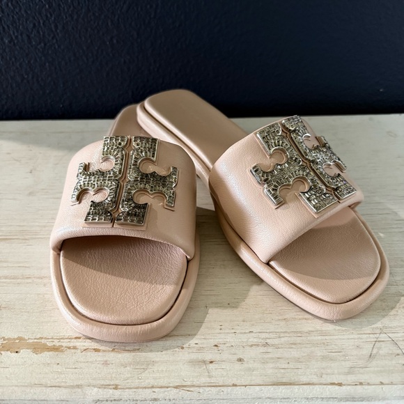 Tory Burch Deco Embellish Double T Logo Sport Flat Slide Sandals size 9 - Picture 1 of 6